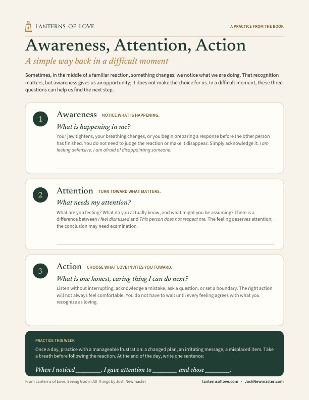 Free practice worksheet: Awareness, Attention, Action